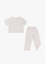 Milana Label women's lounge set in Birch, a warm neutral tone, photographed flat against a white background.
