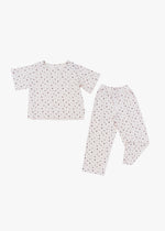 Milana Label women's lounge set in Birch Floral, a warm neutral tone, photographed flat against a white background.