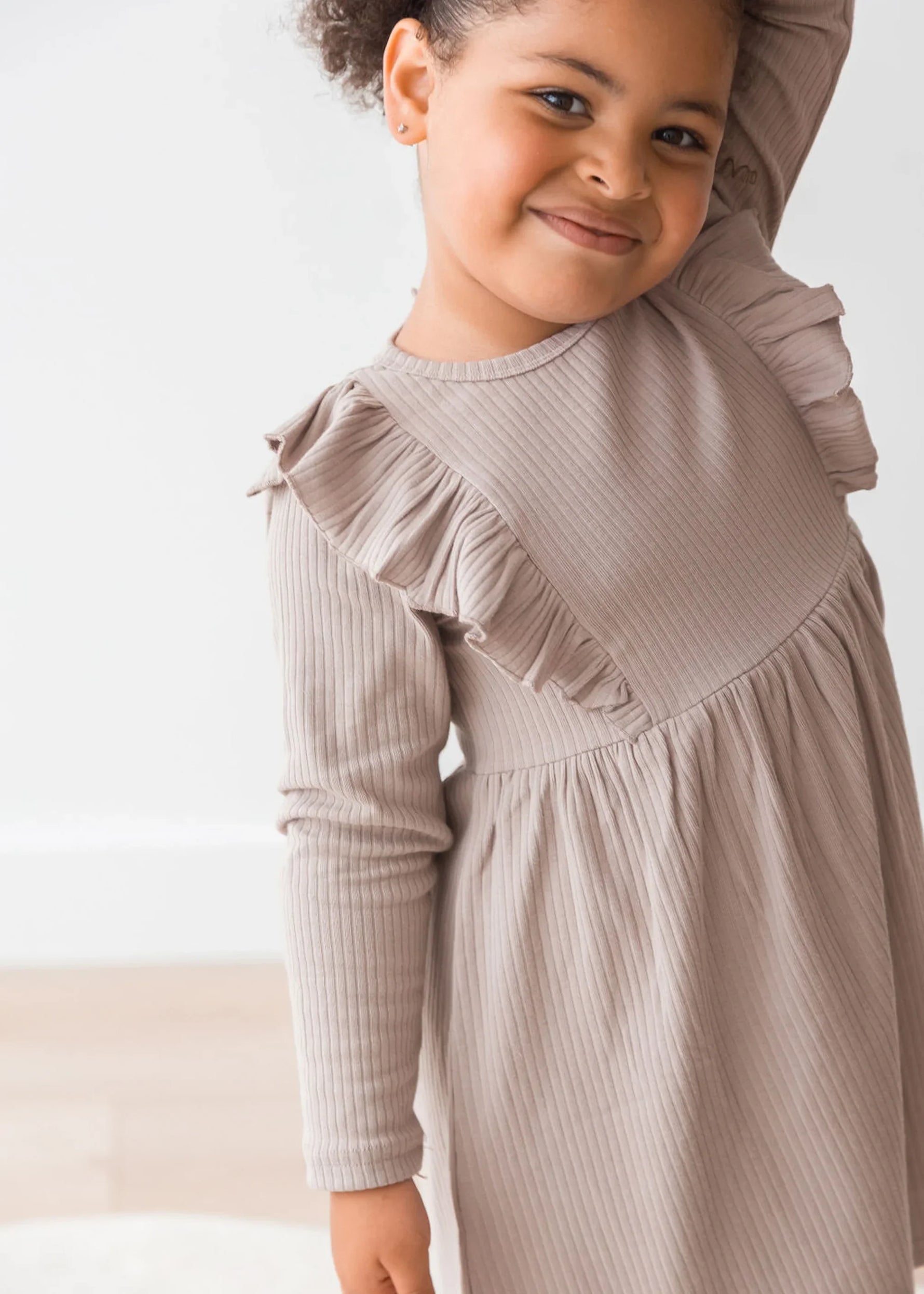 Ribbed Flutter Dress | Mushroom - Mila & Co.
