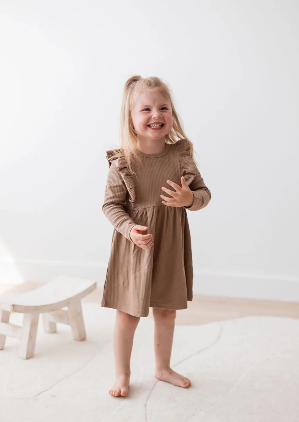 Ribbed Flutter Dress | Cappuccino - Mila & Co.