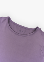Milana Label women's short sleeve top and wide leg pant set in Wild Mulberry, a muted dusty purple tone.
