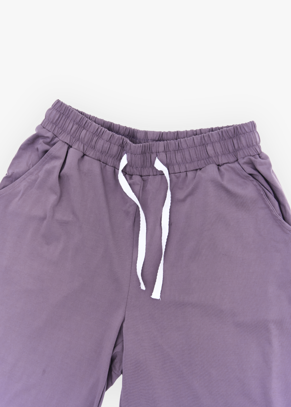 Milana Label women's short sleeve top and wide leg pant set in Wild Mulberry, a muted dusty purple tone.