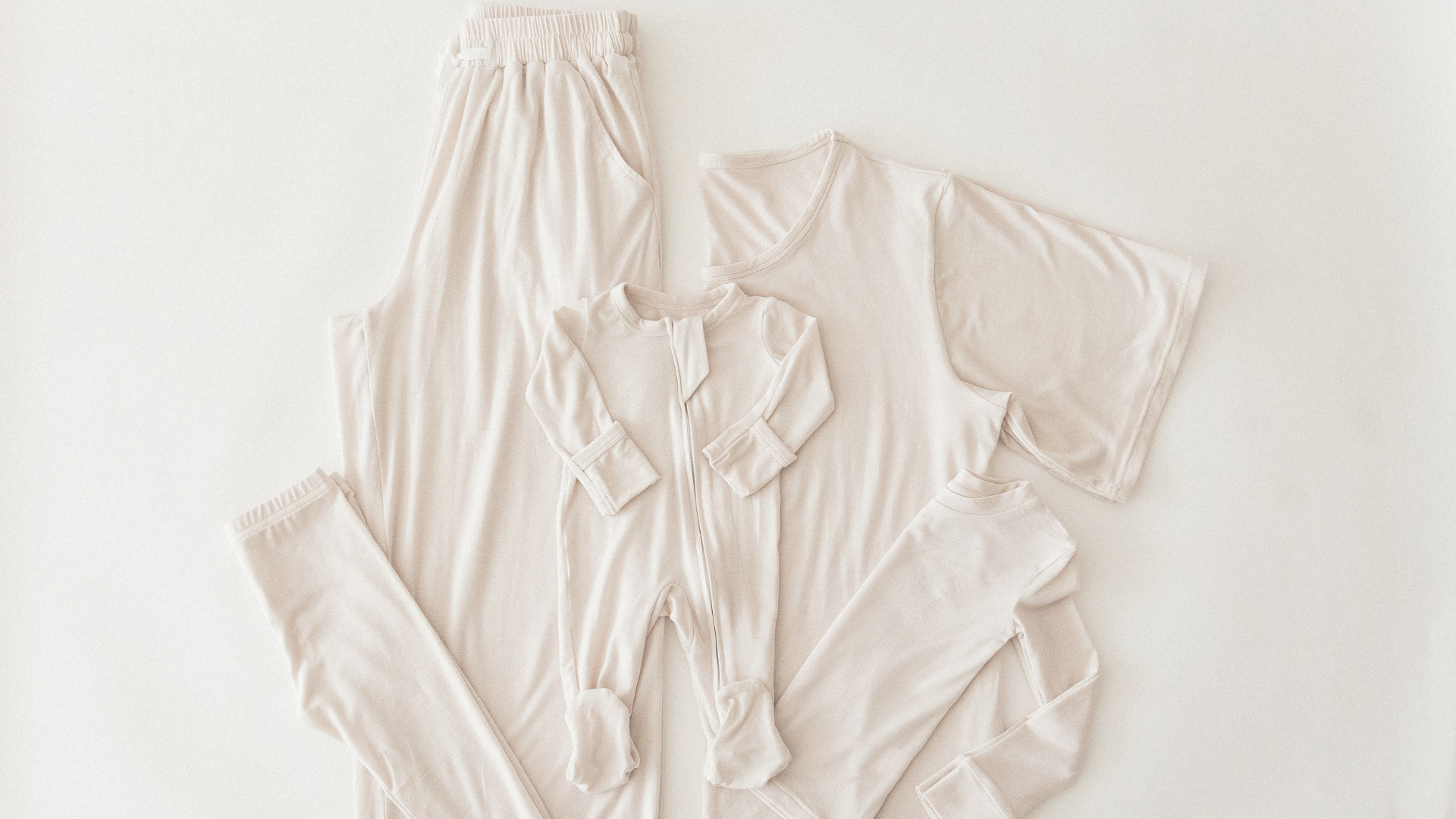 A close up of Milana Label's neutral sleepwear line for the whole family.