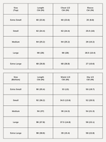 Size chart for our TENCEL™ adult lounge set.