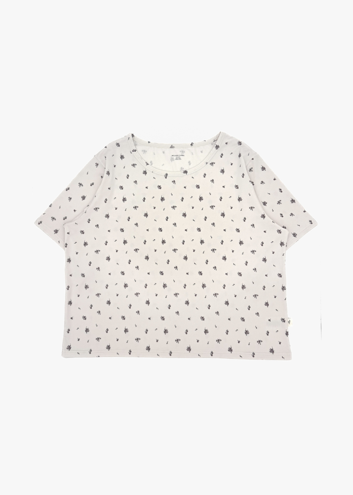 Milana Label Women's Lounge Set in the colour Birch Floral on an off-white background. Highlighting the top.