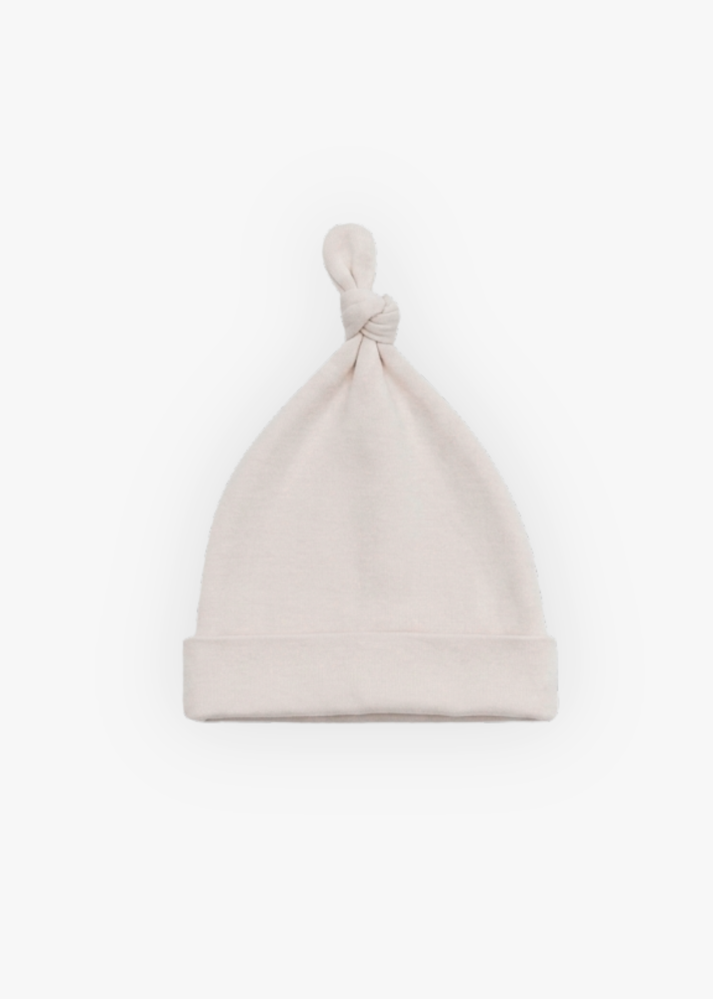 Milana Label knotted baby hat in Birch, a warm neutral tone, photographed flat against a white background.