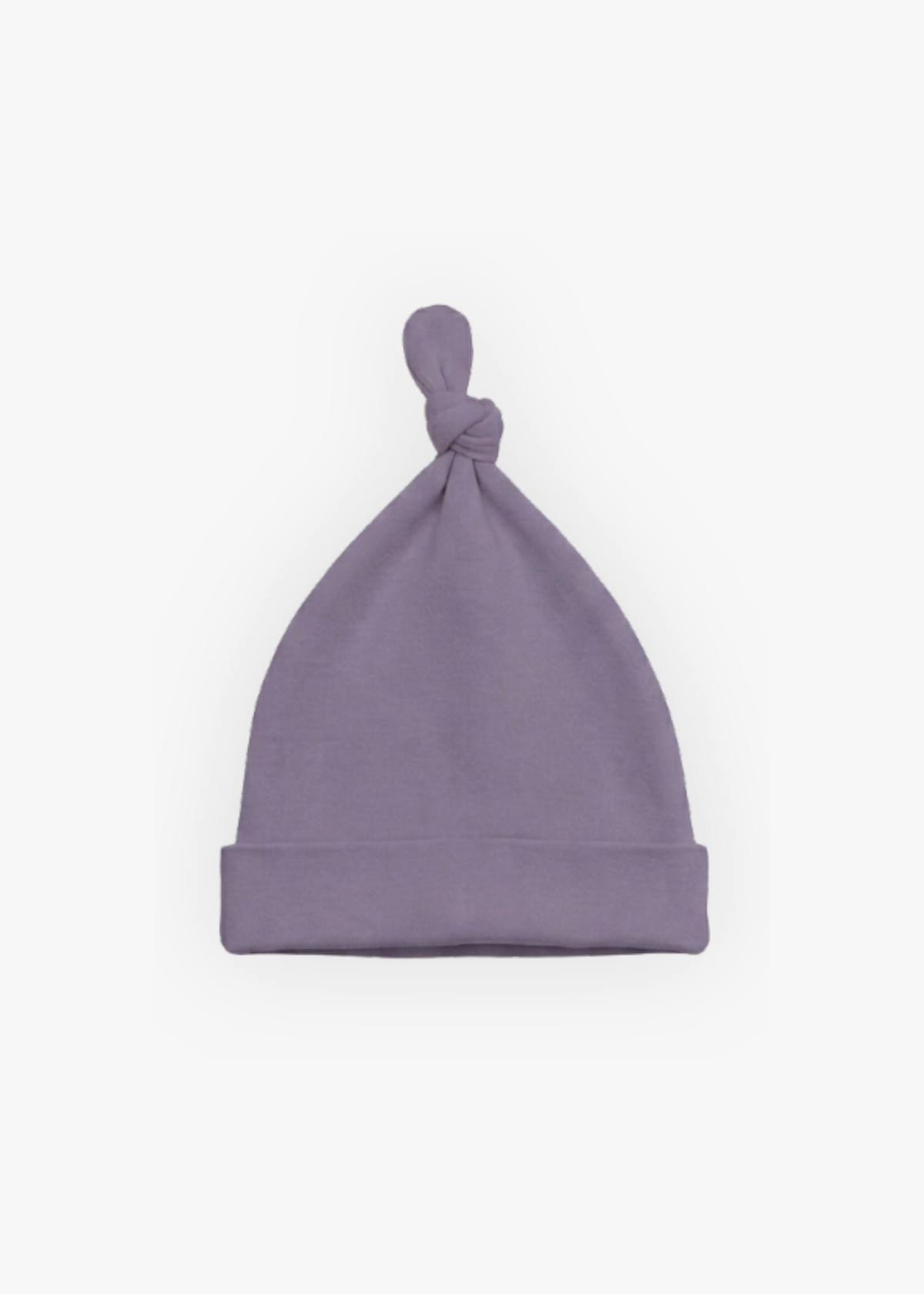 Milana Label knotted baby hat in Wild Mulberry, a muted dusty purple tone, photographed flat against a white background.