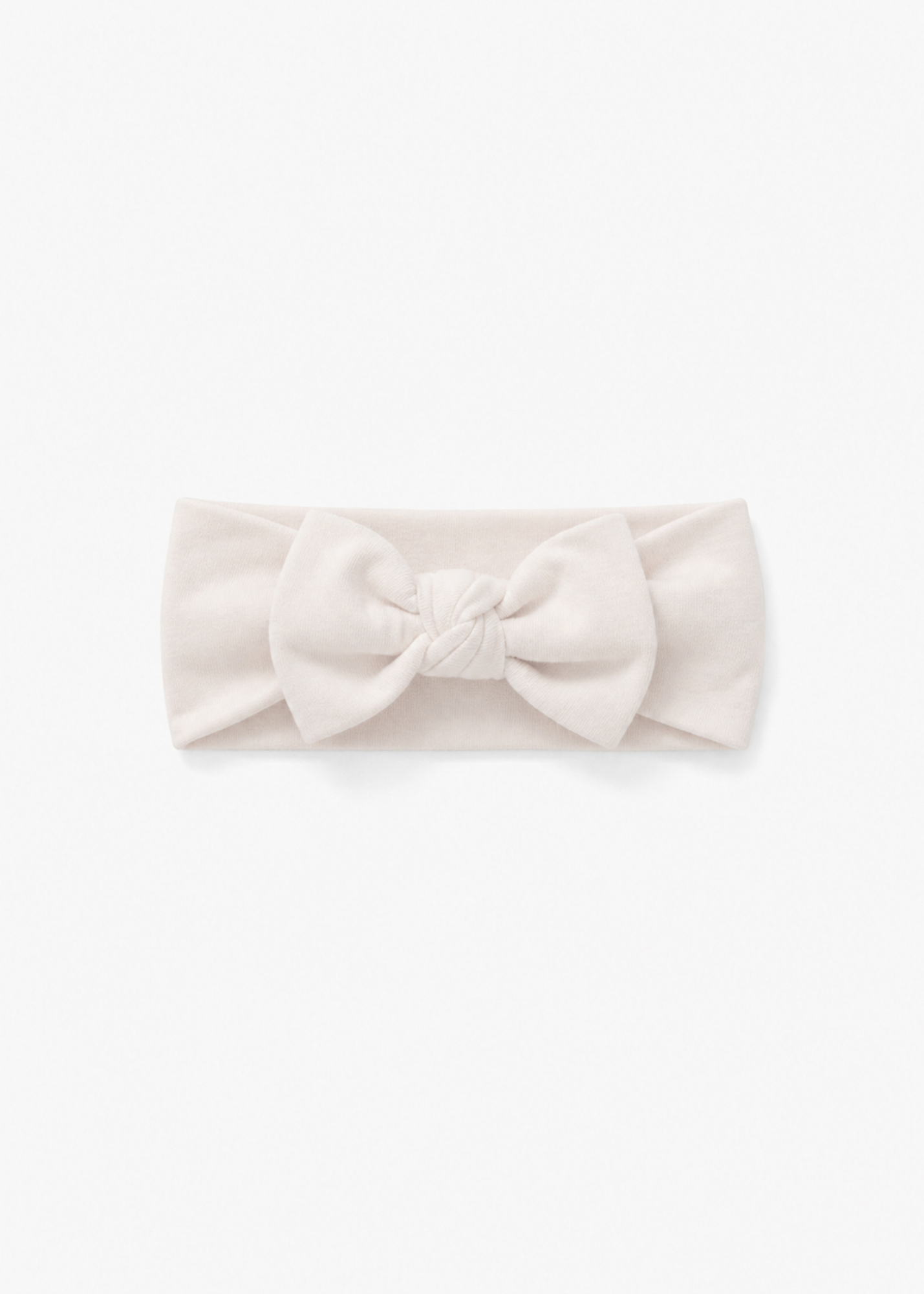 Milana Label baby bow headband in Birch, a warm neutral tone, photographed flat against a white background.