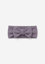 Milana Label baby bow headband in Wild Mulberry, a muted dusty purple tone, photographed flat against a white background.