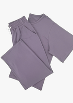 Milana Label Women's Lounge Set in the colour Wild Mulberry on an off-white background. Highlighting the set.