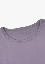 Milana Label Women's Lounge Set in the colour Wild Mulberry on an off-white background. Highlighting the neckline.