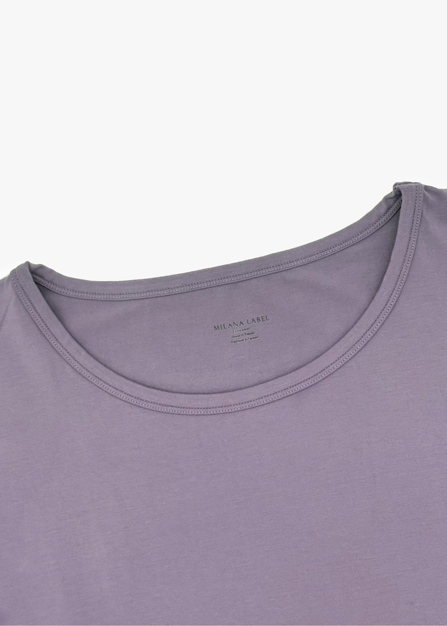 Milana Label Women's Lounge Set in the colour Wild Mulberry on an off-white background. Highlighting the neckline.