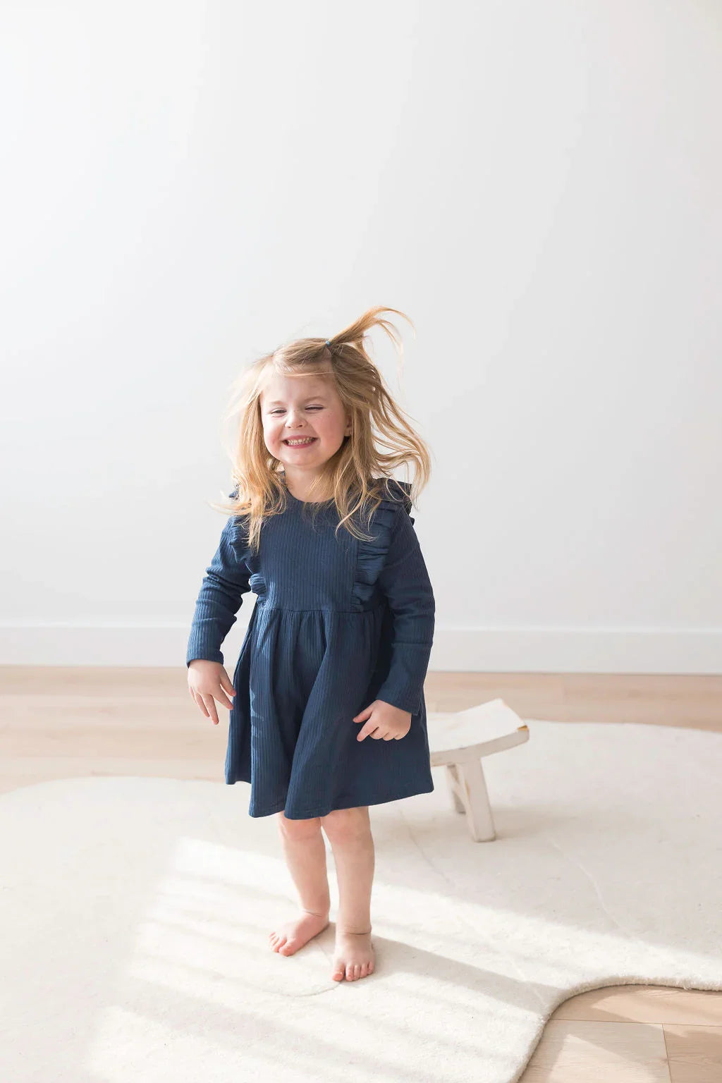 Ribbed Flutter Dress | Navy - Mila & Co.