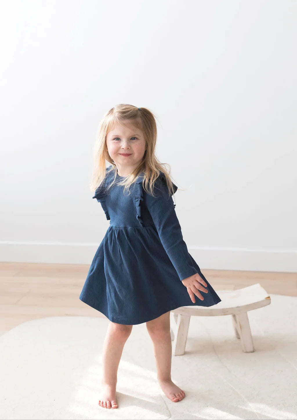 Ribbed Flutter Dress | Navy - Mila & Co.