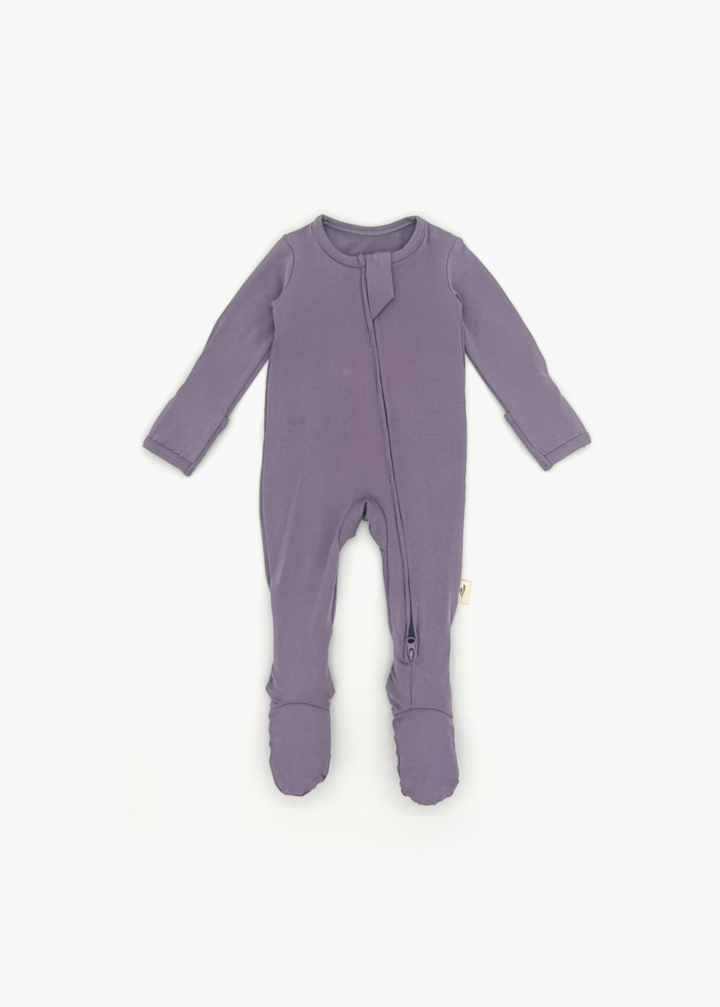 Milana Label Zippered Sleeper in the colour Wild Mulberry on an off white background.