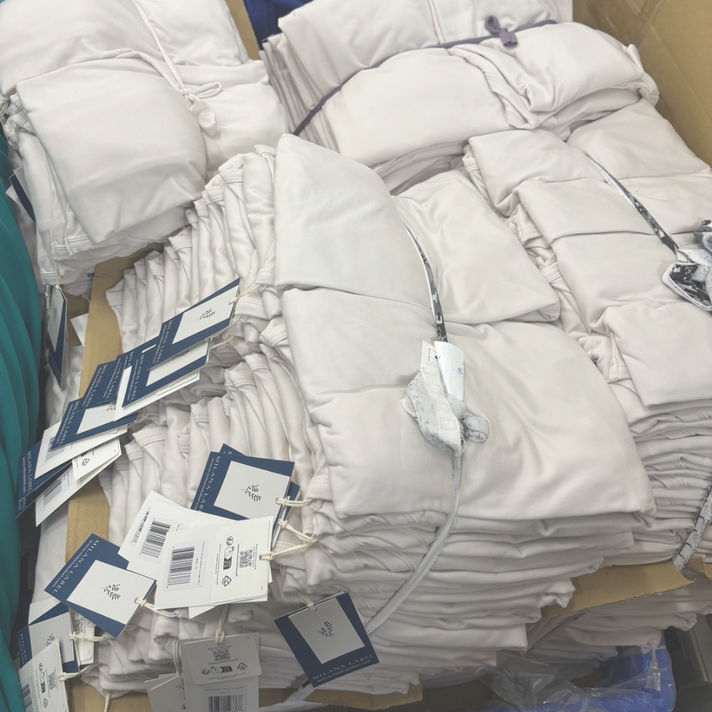 Milana Label clothing in our Taiwan factory, ready to be packed.