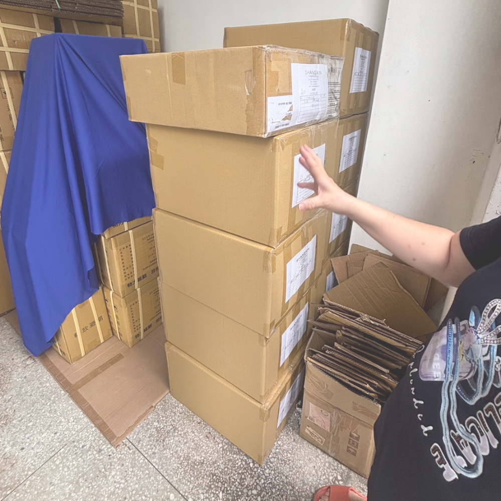 Milana Label boxes ready for shipping in Taiwan.