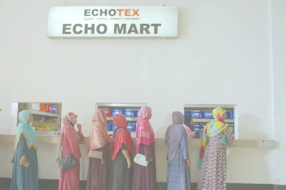 A photo of Echo Mart, a discounted grocery store available to all Echotex employees. Echotex produces our GOTS certified organic cotton pieces.